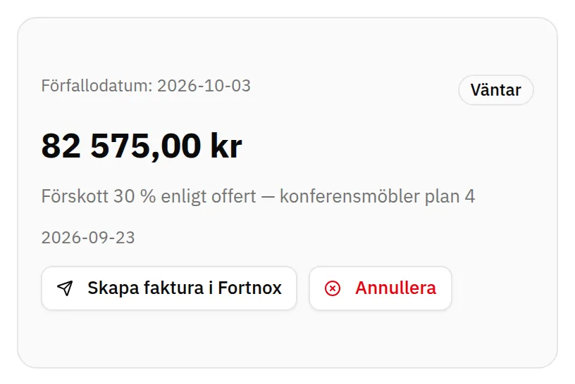 Fluit ERP: väntande förskott med förfallodatum, redo att faktureras