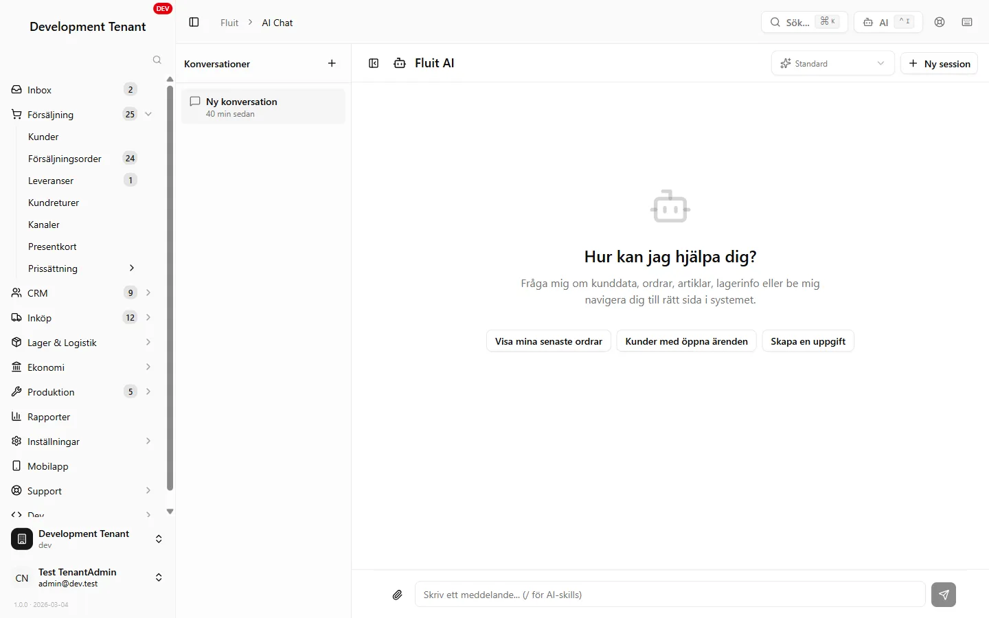 Fluit ERP — AI-chatten med realtidsdata och smarta förslag